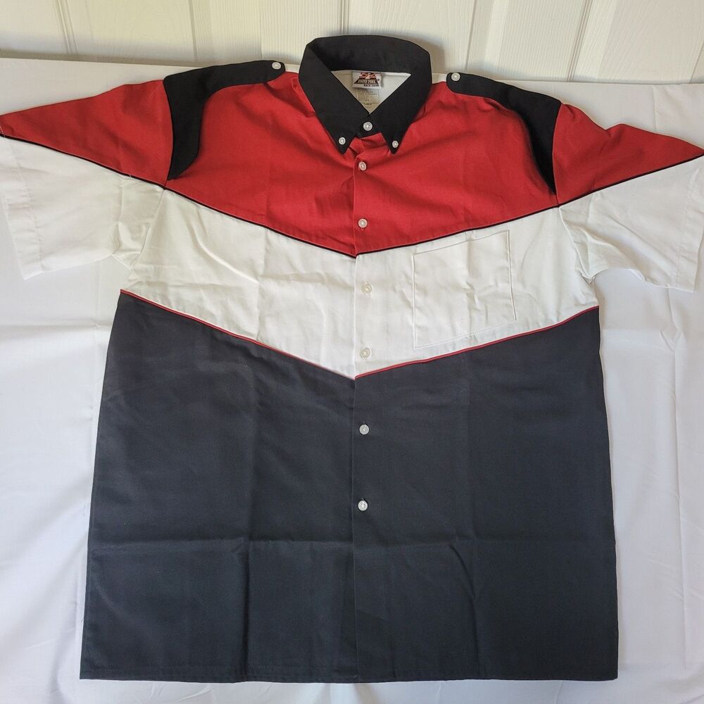 Speed Zone Race Gear Track Safety Shirt Men L Red White Black Racing Pit Crew